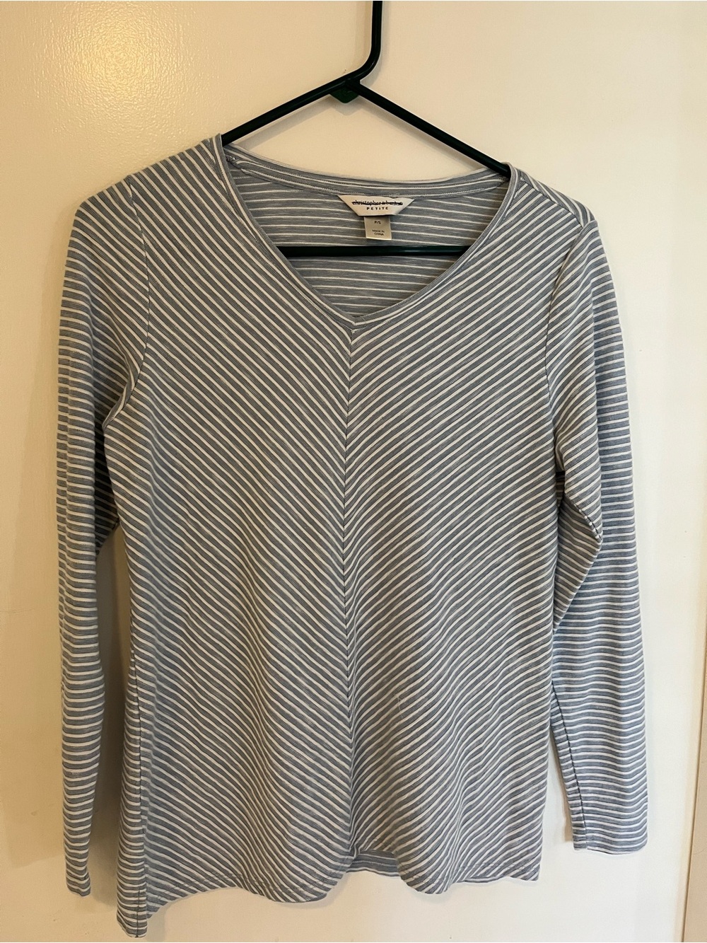 Christopher & Banks Blue and White Striped V-Neck Long Sleeve Tee